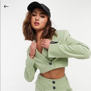 Bershka green crop blazer